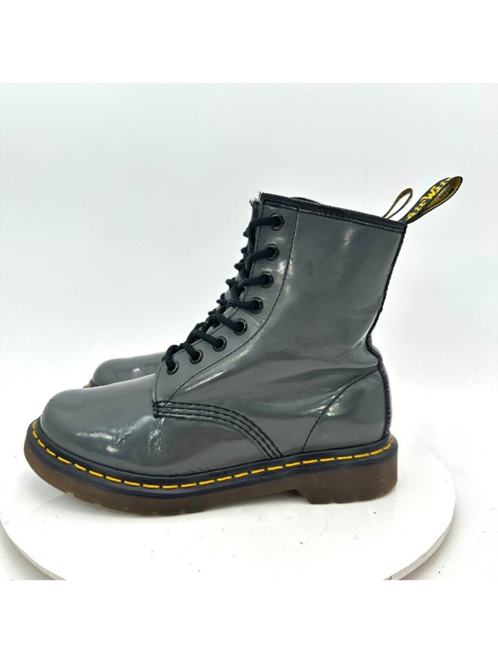 Dr. Martens The Original Women Size 6 Gray Patent Leather Lace Up Combat Boot